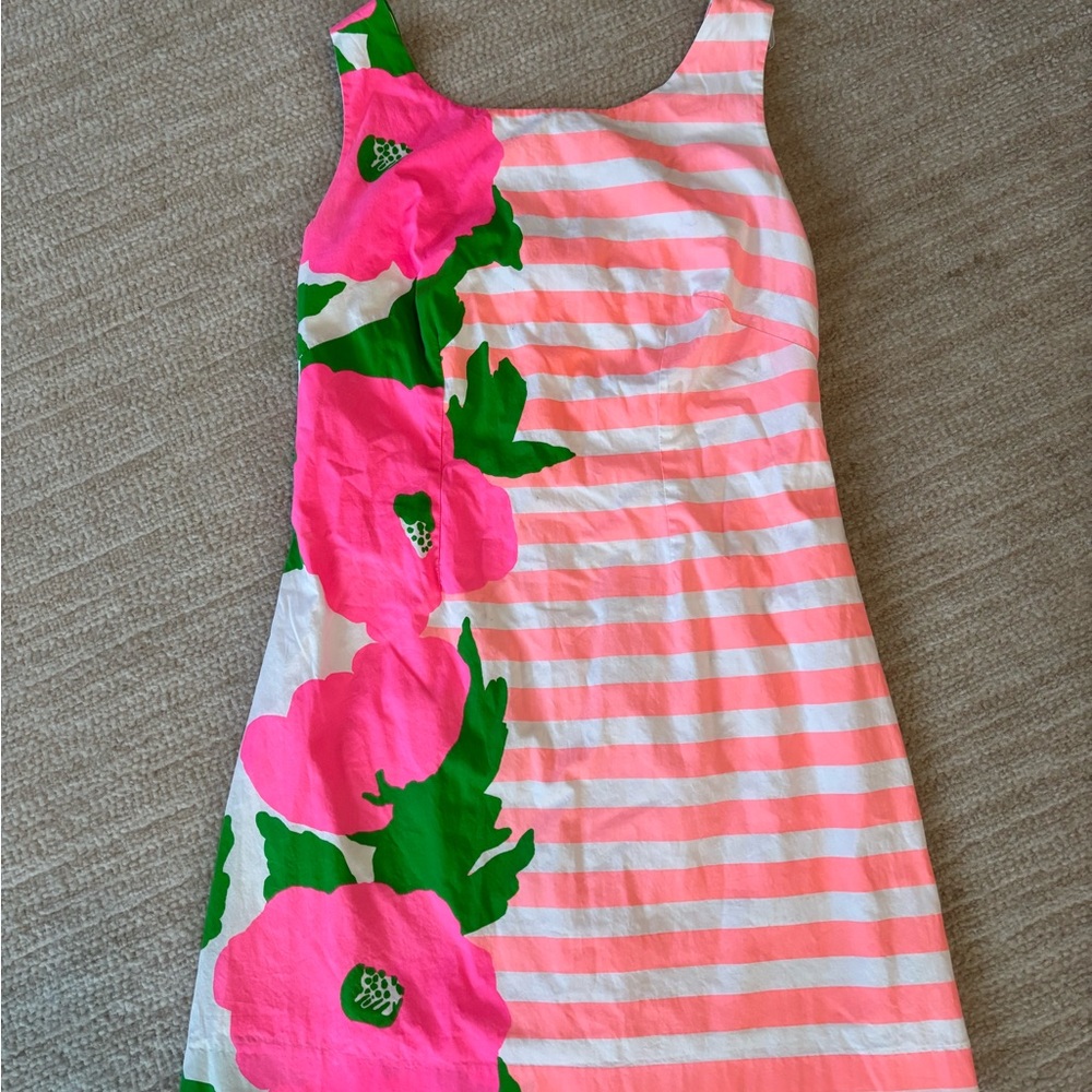 Lilly Pulitzer Delia Sunrise Orange Wild Flowers Cotton Poplin Shift Dress 0